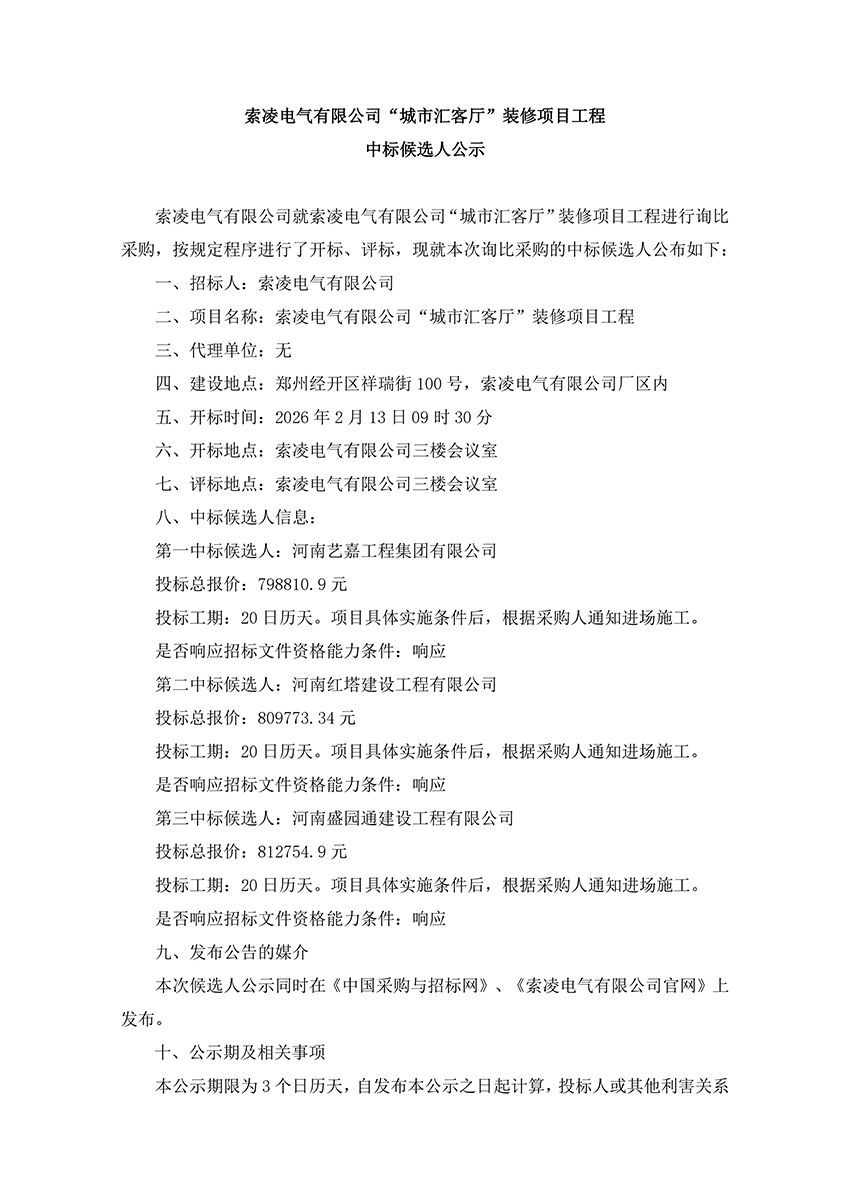 开云在线-开云（中国）
“城市汇客厅”装修项目工程 中标候选人公示